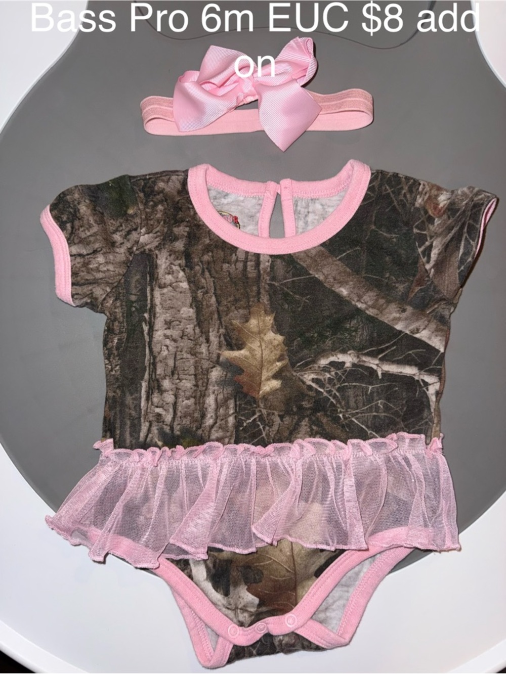 Bass Pro Shops Baby Girl Camo One-Piece Skirted Bodysuit with Pink Trim
